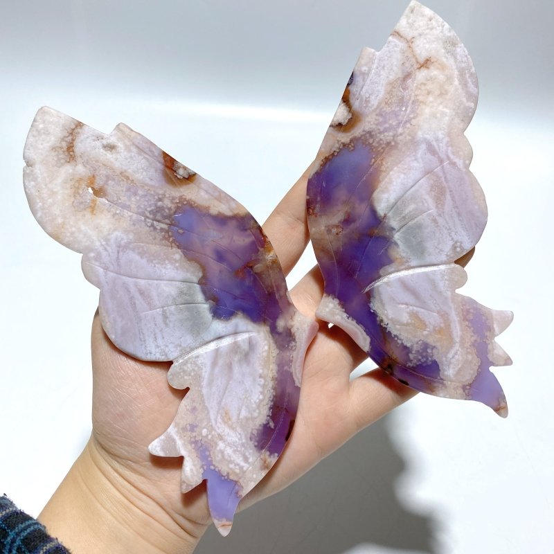 Unique Sakura Flower Agate Butterfly Wing Carving With Stand - Wholesale Crystals