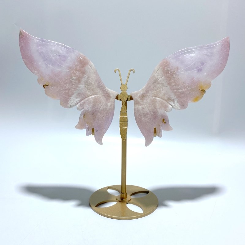 Unique Sakura Flower Agate Butterfly Wing Carving With Stand - Wholesale Crystals