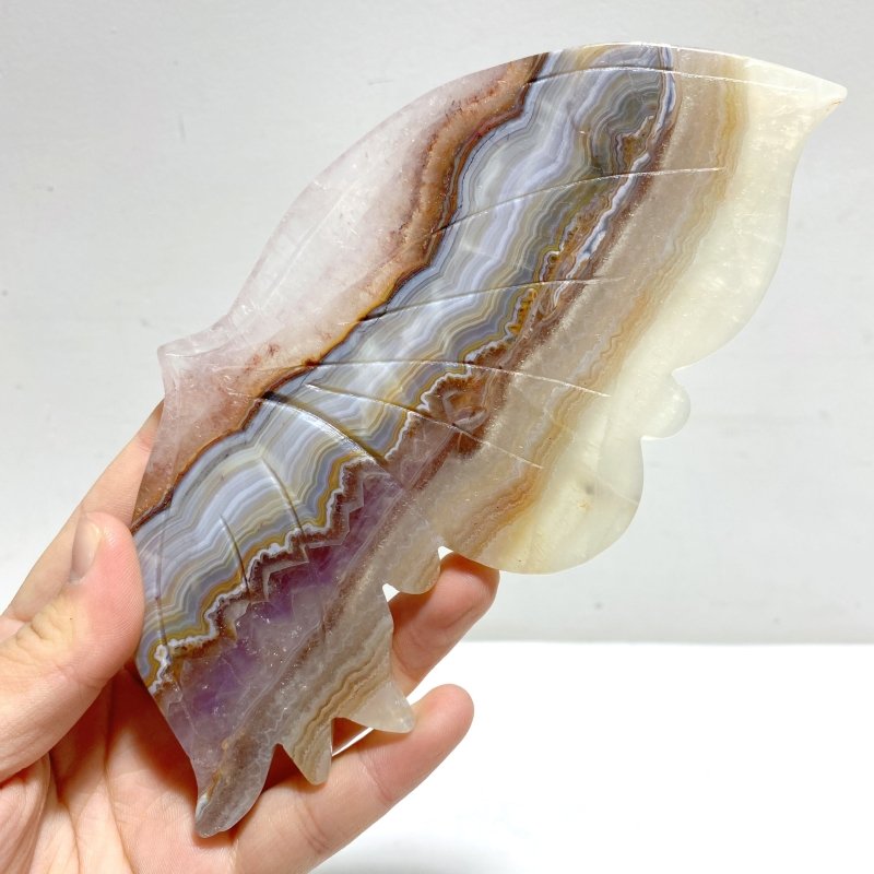 Unique Stripe Agate Mixed Amethyst Butterfly Wing Carving With Stand - Wholesale Crystals