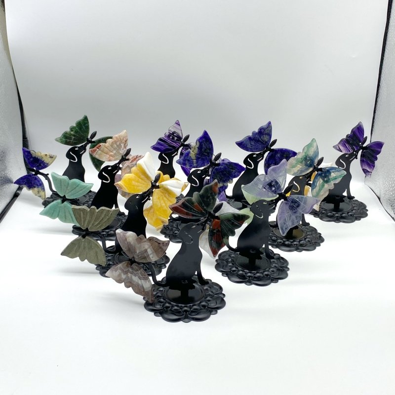 Wholesale Crystal Butterfly Wing Carving with Dog Metal Stand (Mixed Materials) -Wholesale Crystals