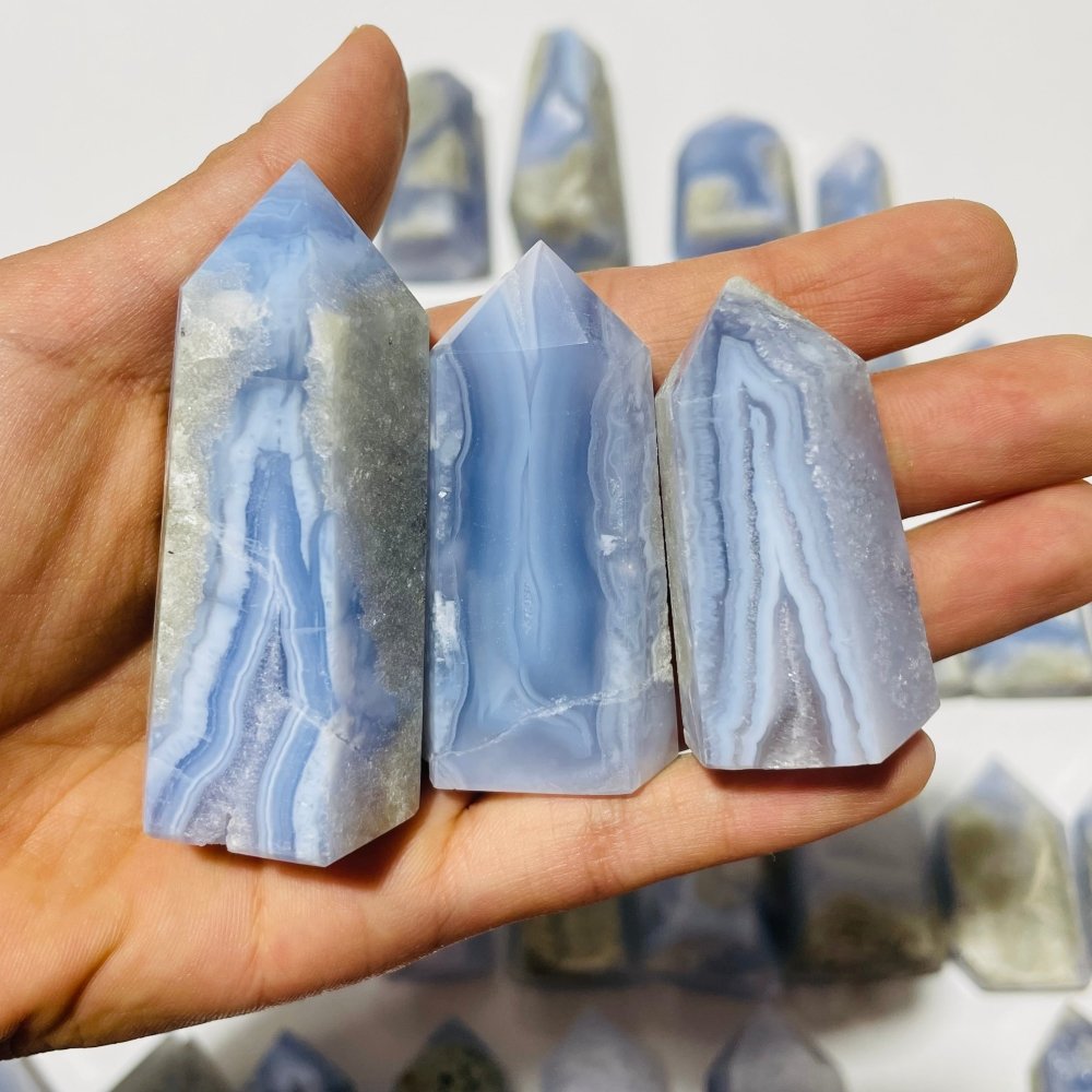 48 Pieces Blue Chalcedony Points -Wholesale Crystals