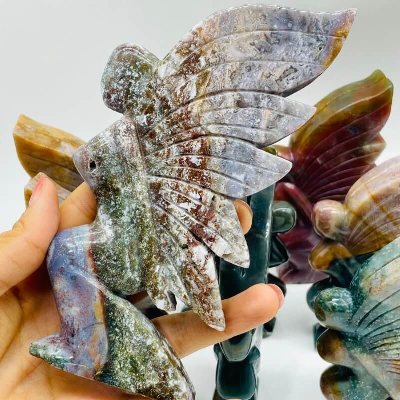 10 Pieces Beautiful Ocean Jasper Butterfly Fairy Carving -Wholesale Crystals