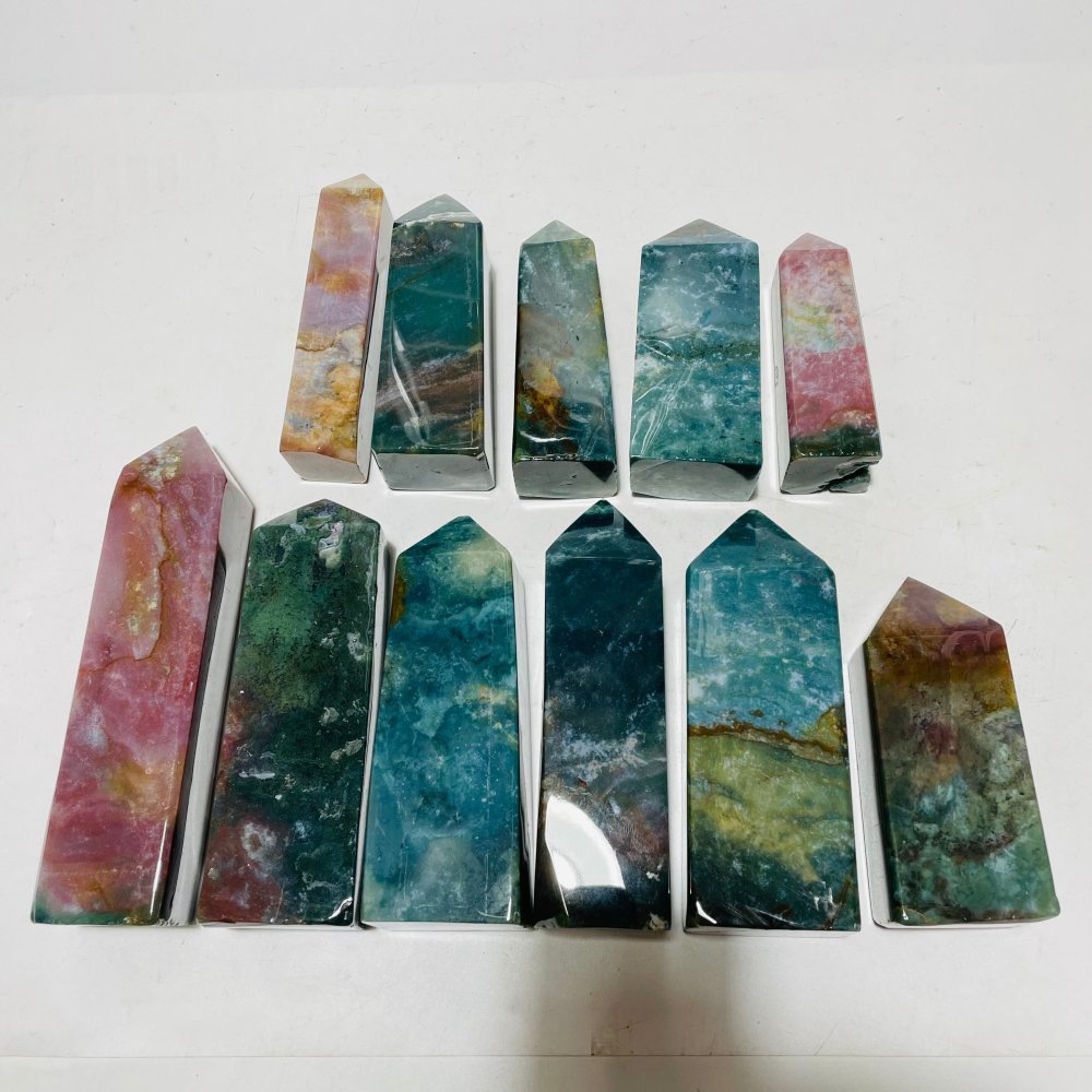 11 Pieces Colorful Ocean Jasper Four-Sided Tower Points -Wholesale Crystals