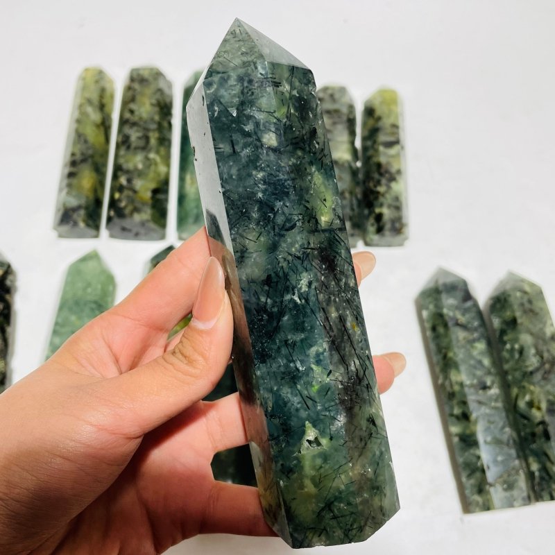 14 Pieces Large Green Prehnite Stone Tower -Wholesale Crystals