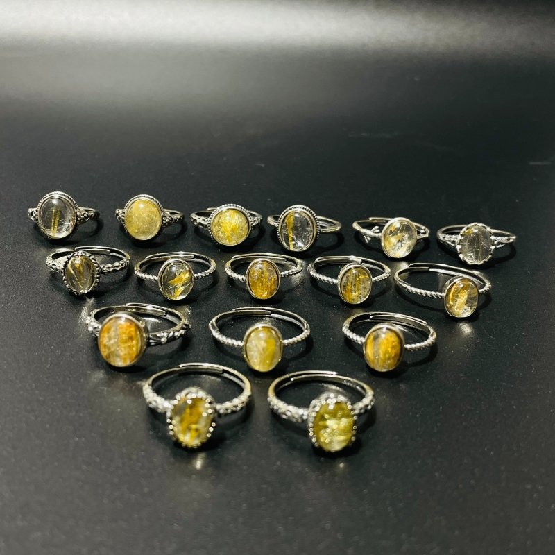 16 Pieces Gold Rutile Quartz Different Styles Sterling Silver Ring -Wholesale Crystals