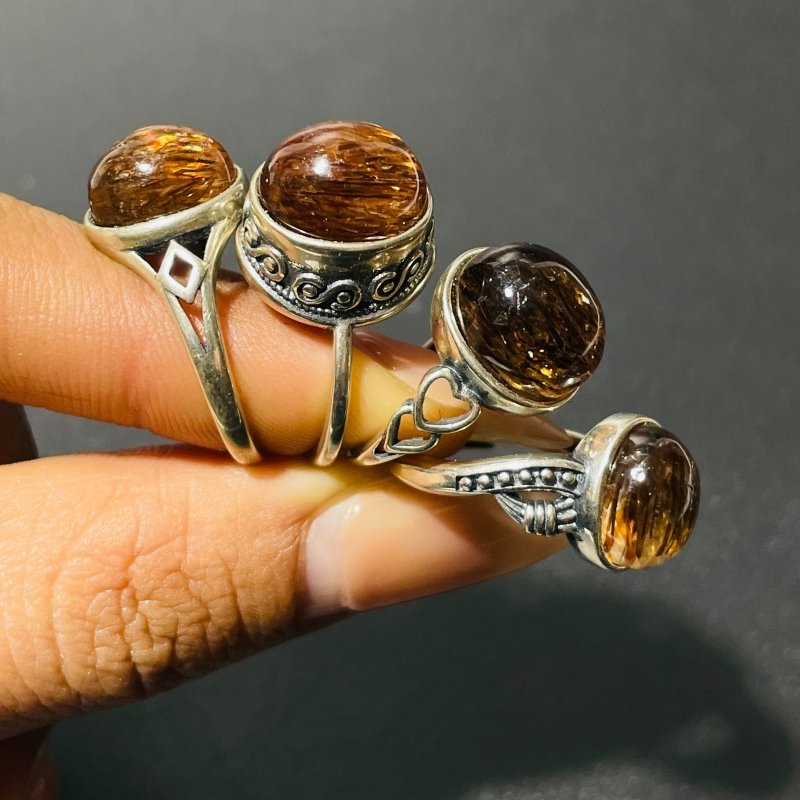 17 Pieces Rutile Quartz Different Styles Sterling Silver Ring -Wholesale Crystals