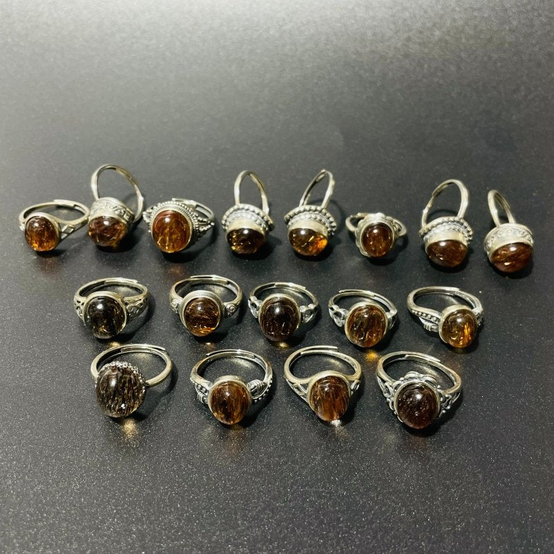17 Pieces Rutile Quartz Different Styles Sterling Silver Ring -Wholesale Crystals