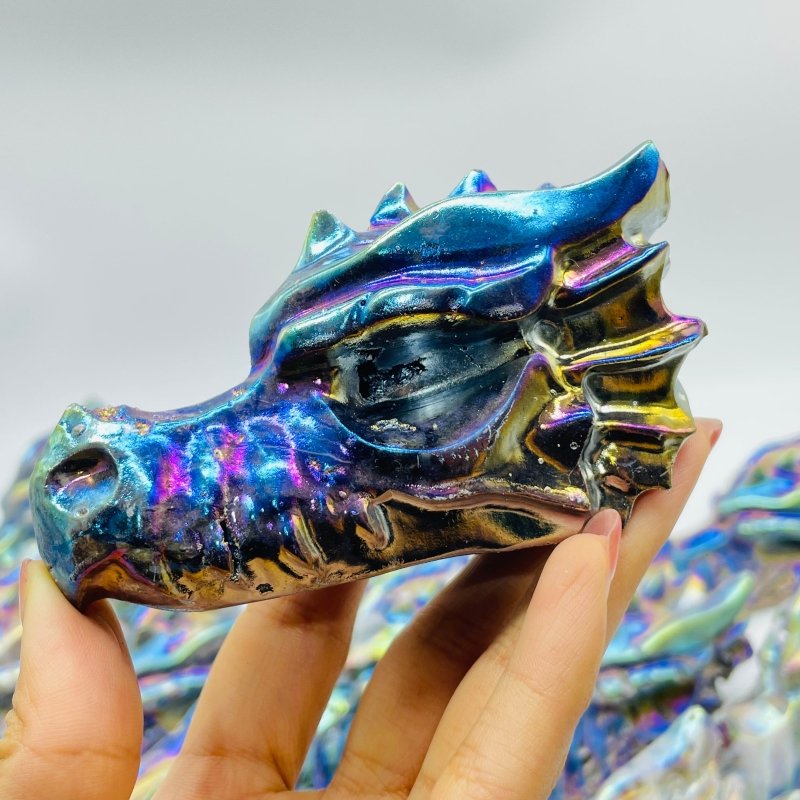 19 Pieces Large Aura Sphalerite Dragon Head Carving -Wholesale Crystals