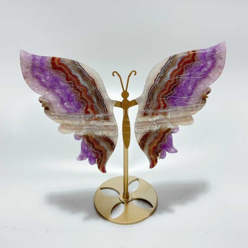 2 Pairs Amethyst Mixed Agate Butterfly Wing Carving With Stand -Wholesale Crystals