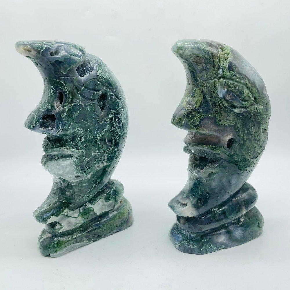 2 Pieces Beautiful Moss Agate Moon Face -Wholesale Crystals