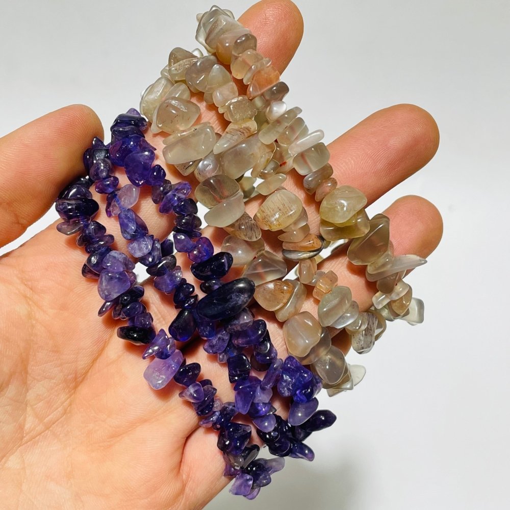 2 Types Chip Bracelet Wholesale Moonstone Mixed Sunstone Amethyst -Wholesale Crystals