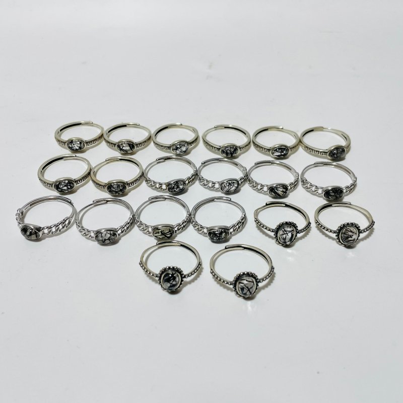 20 Pieces Beautiful Black Rutile Quartz Different Styles Sterling Silver Ring -Wholesale Crystals