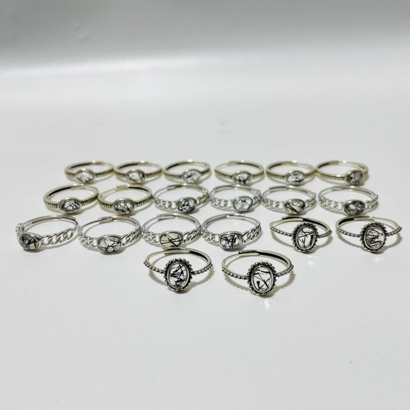 20 Pieces Beautiful Black Rutile Quartz Different Styles Sterling Silver Ring -Wholesale Crystals
