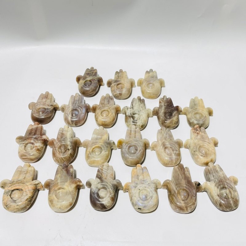 21 Pieces Beautiful Moonstone Mixed Sunstone Hamsa Hand Carving -Wholesale Crystals
