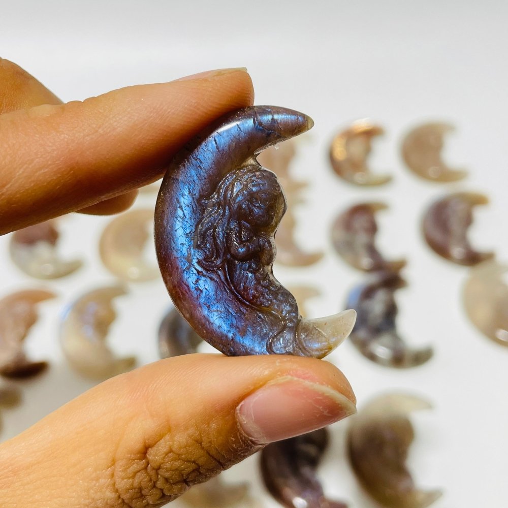 25 Pieces Beautiful Moonstone Mixed Sunstone Mermaid Moon Carving -Wholesale Crystals
