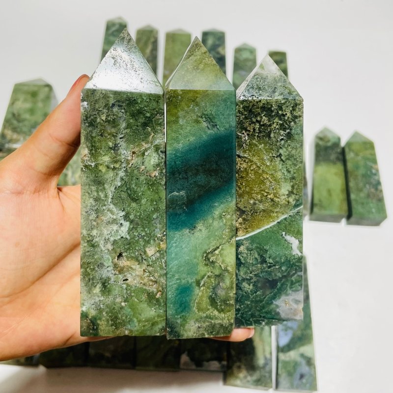 26 Pieces Moss Agate Four-Sided Tower Points -Wholesale Crystals