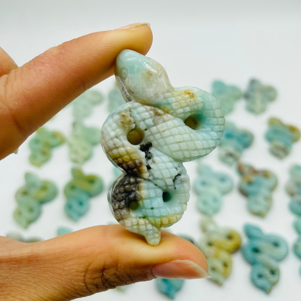 28 Pieces Blue Caribbean Calcite Snake Carving -Wholesale Crystals