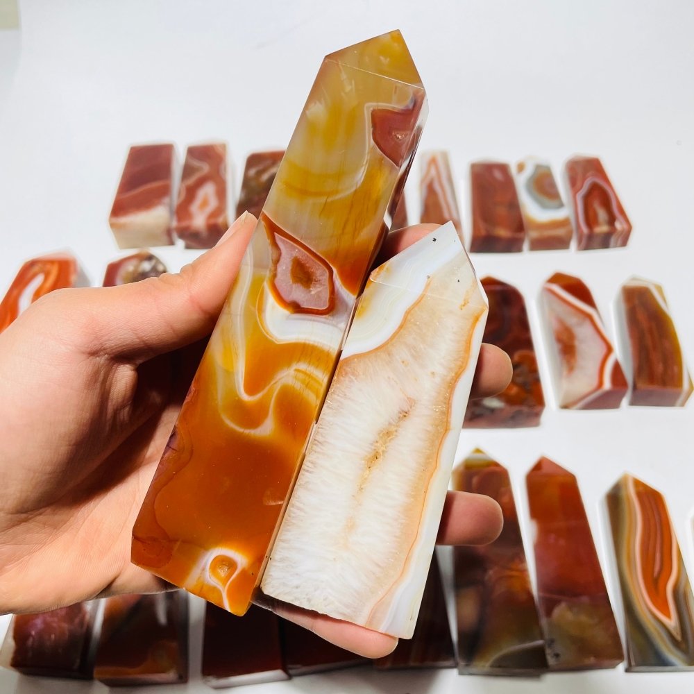 29 Pieces Fat Four-Sided Carnelian Points -Wholesale Crystals