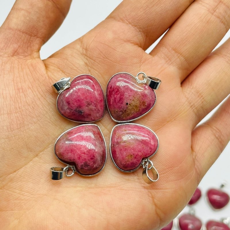 29 Pieces Pink Rhodonite Stone Heart Pendant -Wholesale Crystals