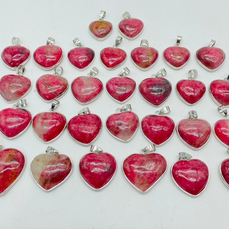 29 Pieces Pink Rhodonite Stone Heart Pendant -Wholesale Crystals