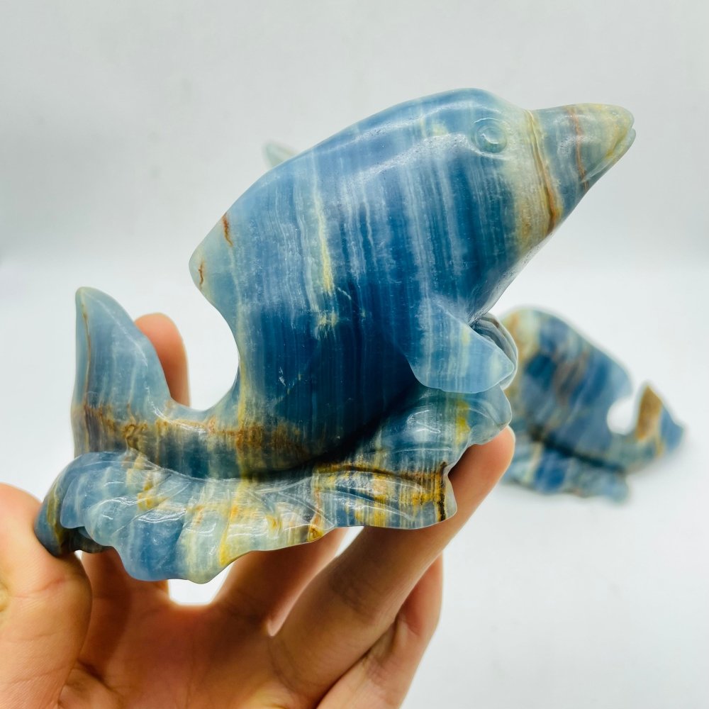 3 Pieces Beautiful Blue Onyx Dolphin Carving -Wholesale Crystals