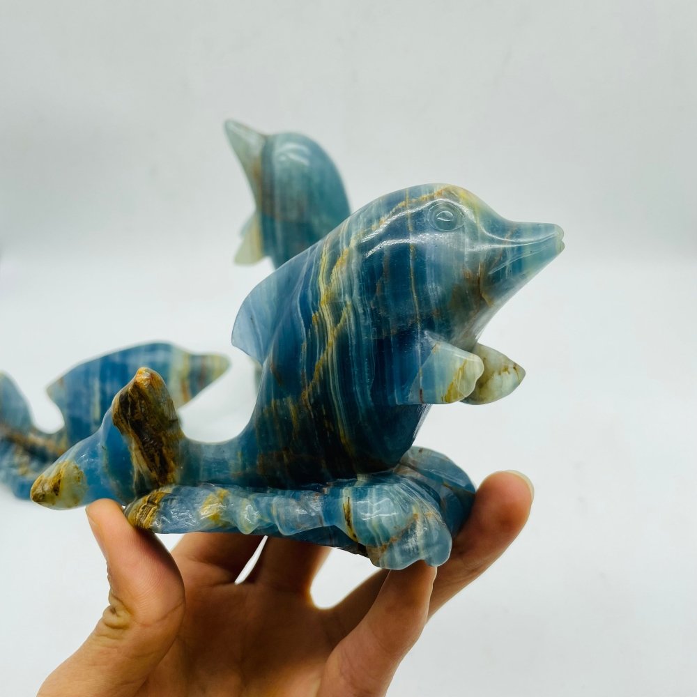 3 Pieces Beautiful Blue Onyx Dolphin Carving -Wholesale Crystals