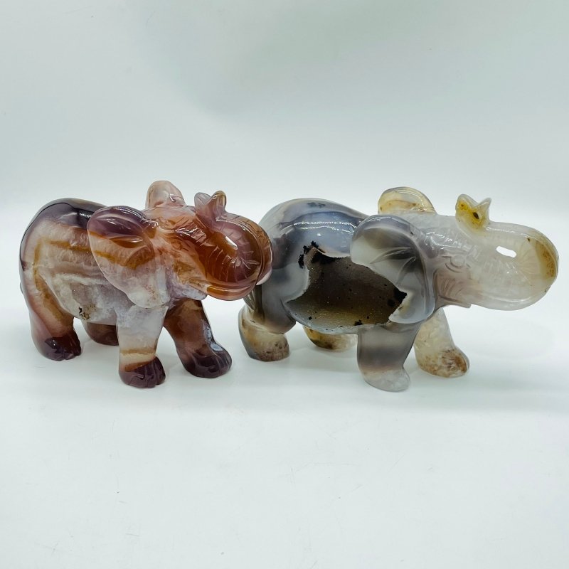 3 Pieces Beautiful Geode Agate Druzy Elephant Carving -Wholesale Crystals