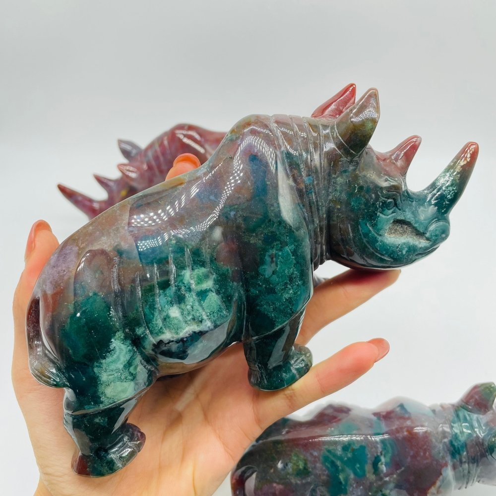 3 Pieces Beautiful Large Ocean Jasper Rhino Carving -Wholesale Crystals