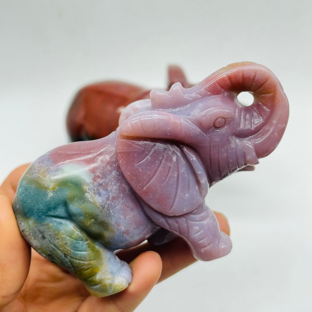 3 Pieces Beautiful Ocean Jasper Elephant Carving -Wholesale Crystals