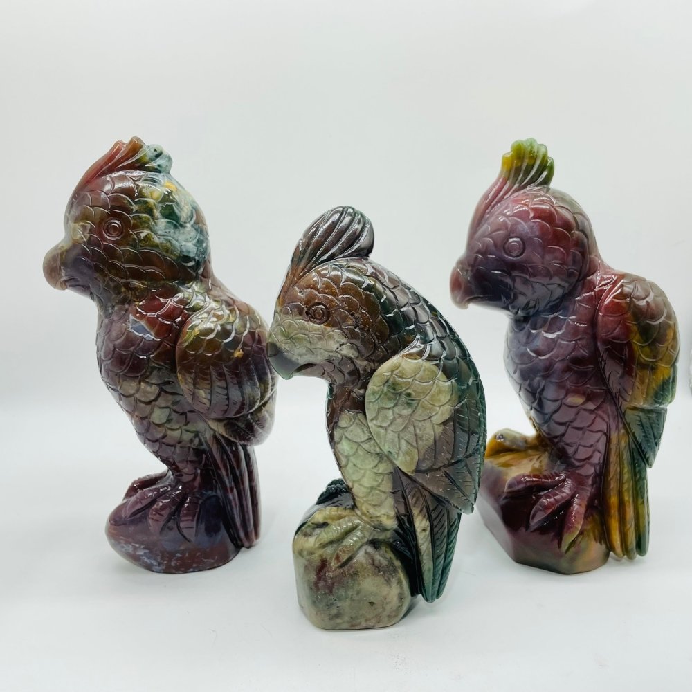 3 Pieces Large Ocean Jasper Parrot Carving -Wholesale Crystals