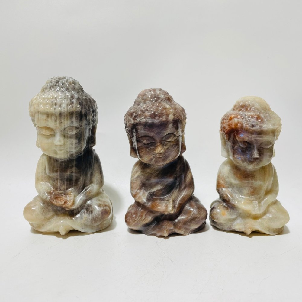 3 Pieces Moonstone Mixed Sunstone Baby Buddha Carving -Wholesale Crystals