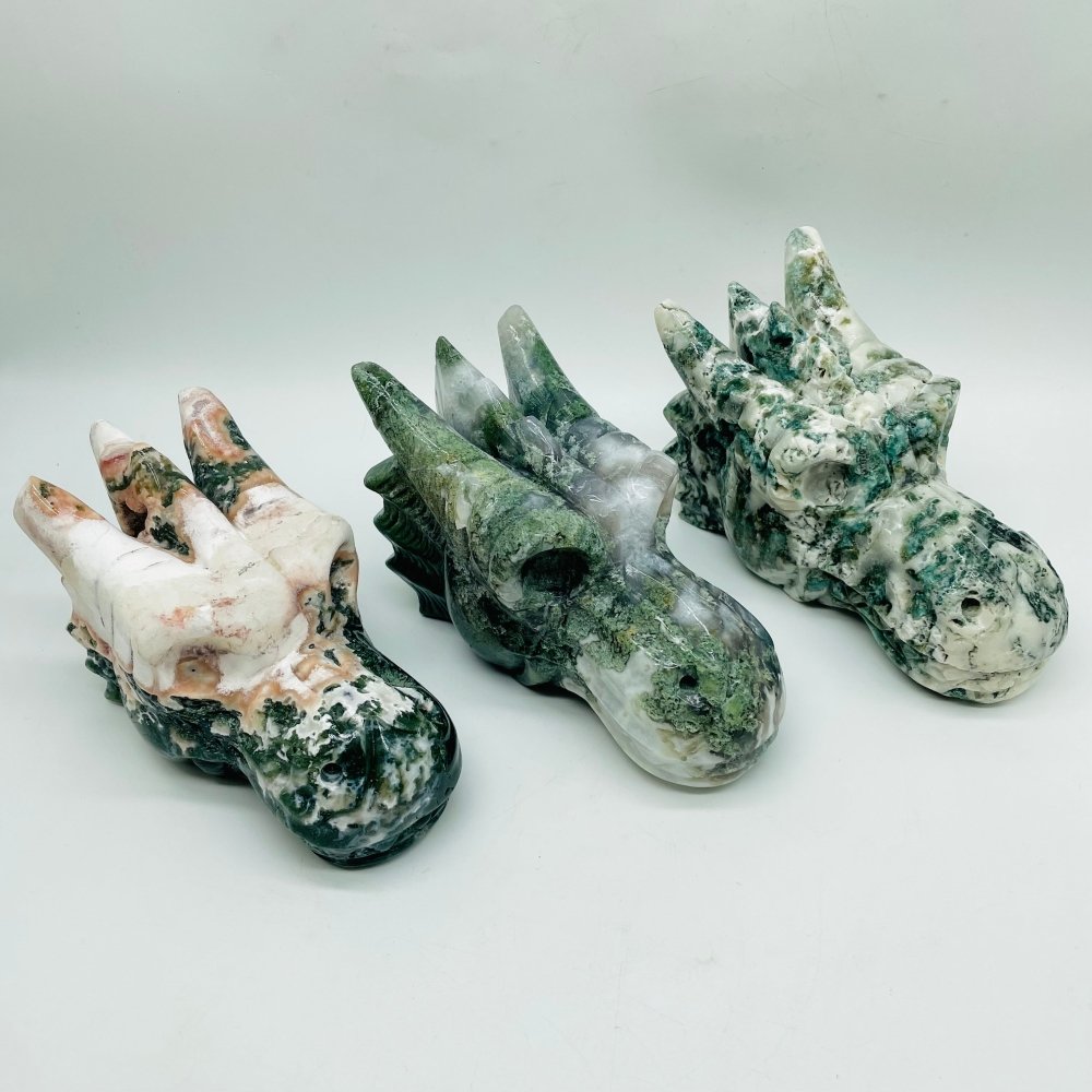 3 Pieces Moss Agate Dragon Head -Wholesale Crystals