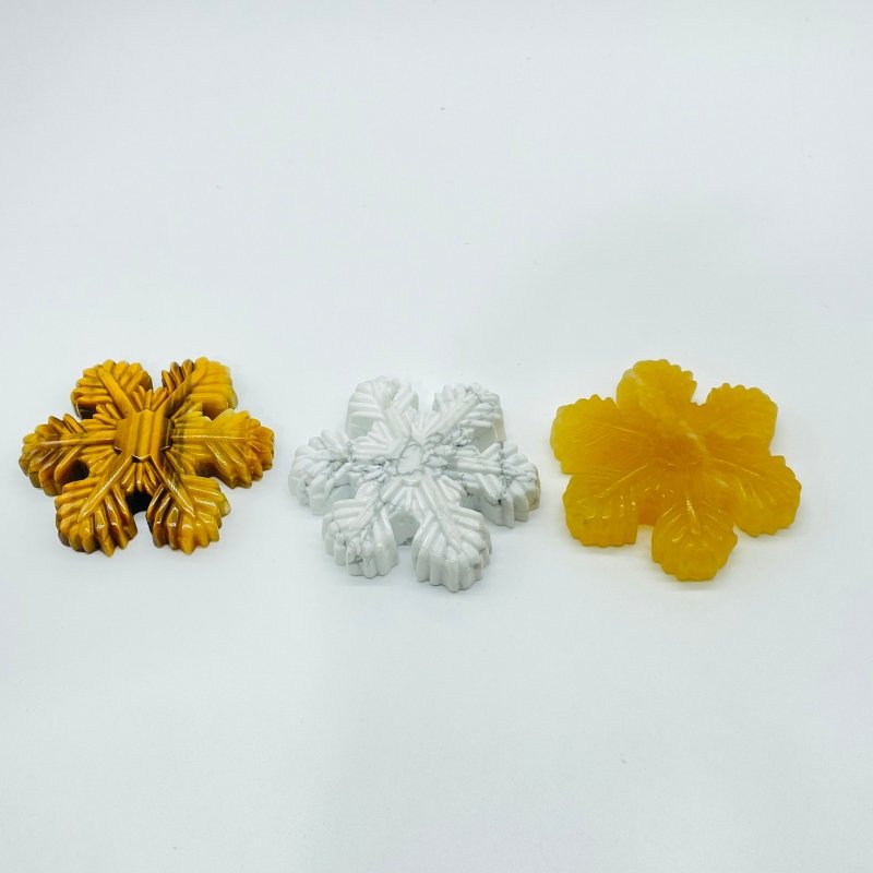 3 Types Snowflake Carving Wholesale Tiger Eye Howlite Yellow Calcite -Wholesale Crystals