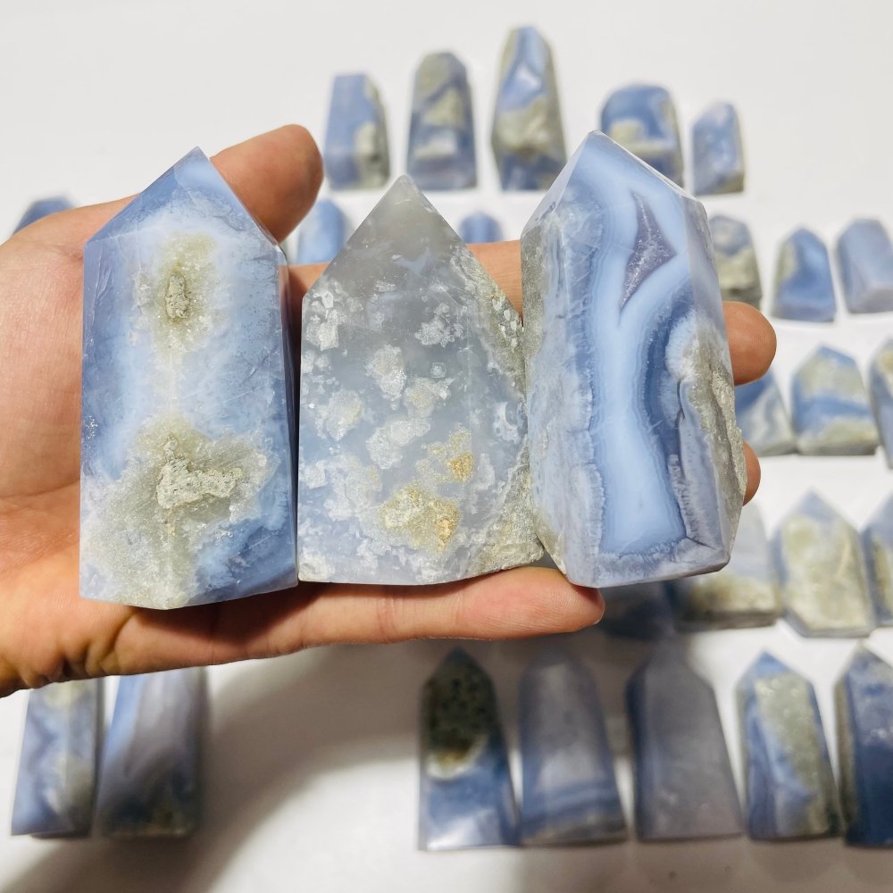 48 Pieces Blue Chalcedony Points -Wholesale Crystals