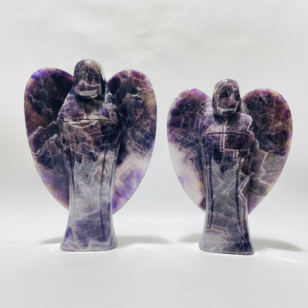 2 Pieces Large Chevron Amethyst Angel Carving(with natural crack) -Wholesale Crystals