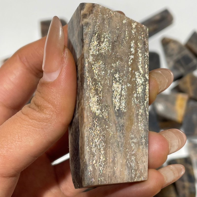 32 Pieces Black Rainbow Sun Stone With Hematite Free Form -Wholesale Crystals