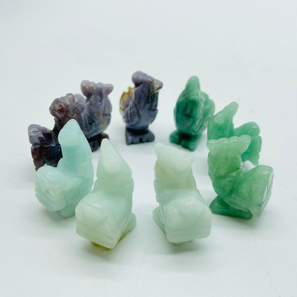 3Types Mini Rooster Chicken Carving Wholesale Caribbean&Green Aventurine -Wholesale Crystals