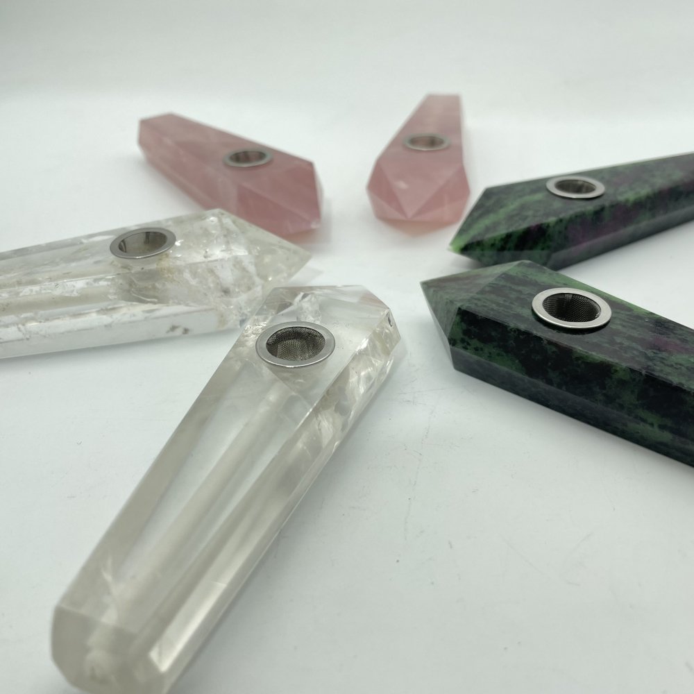 3Types Smoky Pipes Rose Quartz Ruby Zoisite Clear Quartz Smoky Pipes Wholesale -Wholesale Crystals