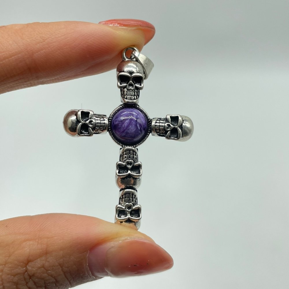 4 Types Skull Cross Pendant Wholesale Charoite Sunstone Malachite Moonstone -Wholesale Crystals