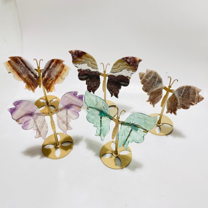 5 Pairs Butterfly Wing Carving With Stand Morocco Agate Moonstone -Wholesale Crystals