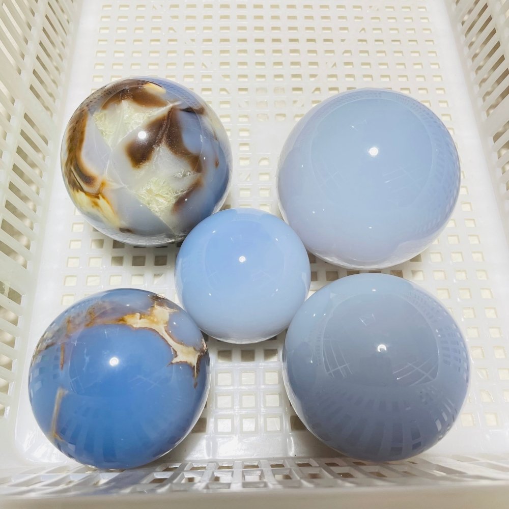5 Pieces Blue Chalcedony Spheres -Wholesale Crystals