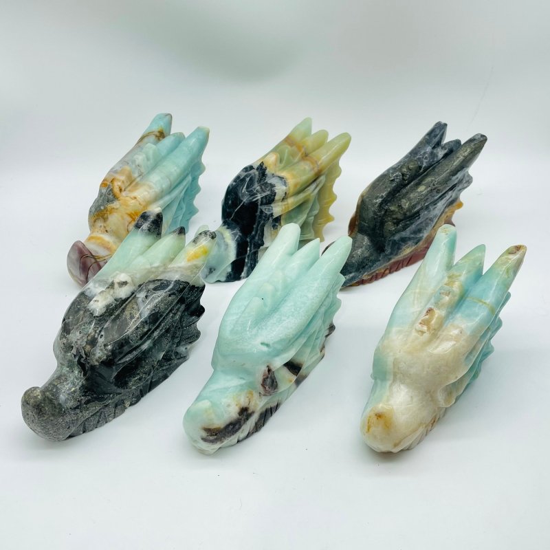 6 Pieces Caribbean Calcite Dragon Head Carving -Wholesale Crystals