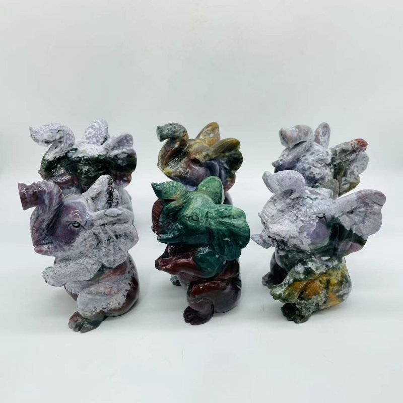 6 Pieces Large Ocean Jasper Elephant Carving -Wholesale Crystals