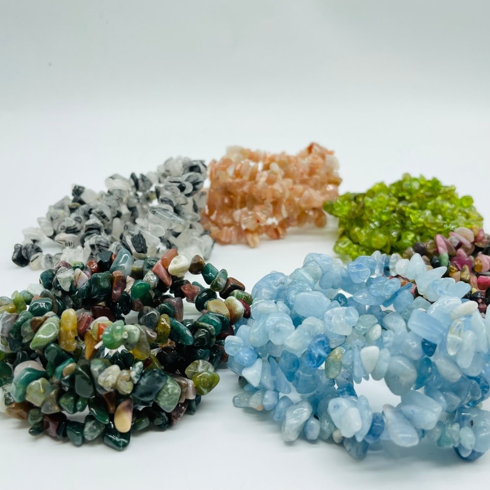 6 Types Chip Bracelet Aquamarine & Moss Agate Wholesale -Wholesale Crystals
