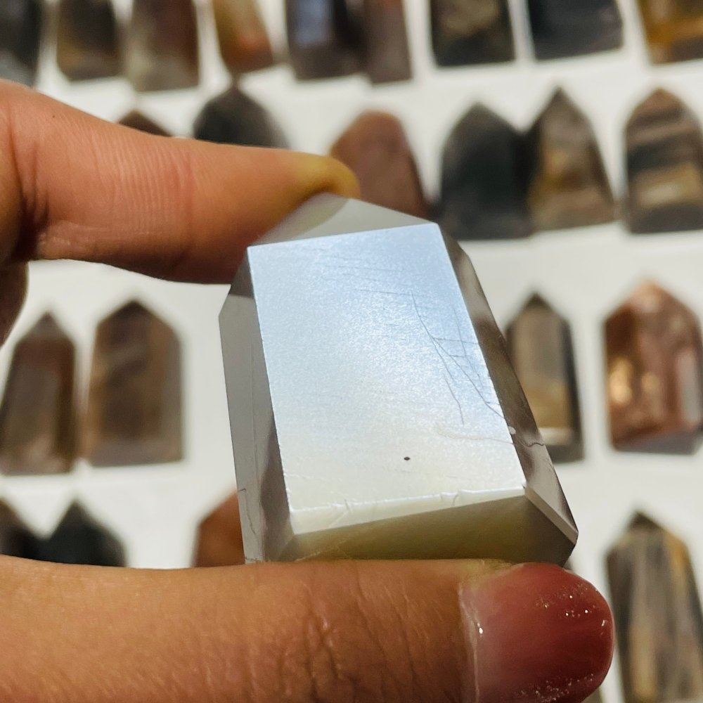 64 Pieces Black Rainbow Sun Stone With Hematite Points -Wholesale Crystals