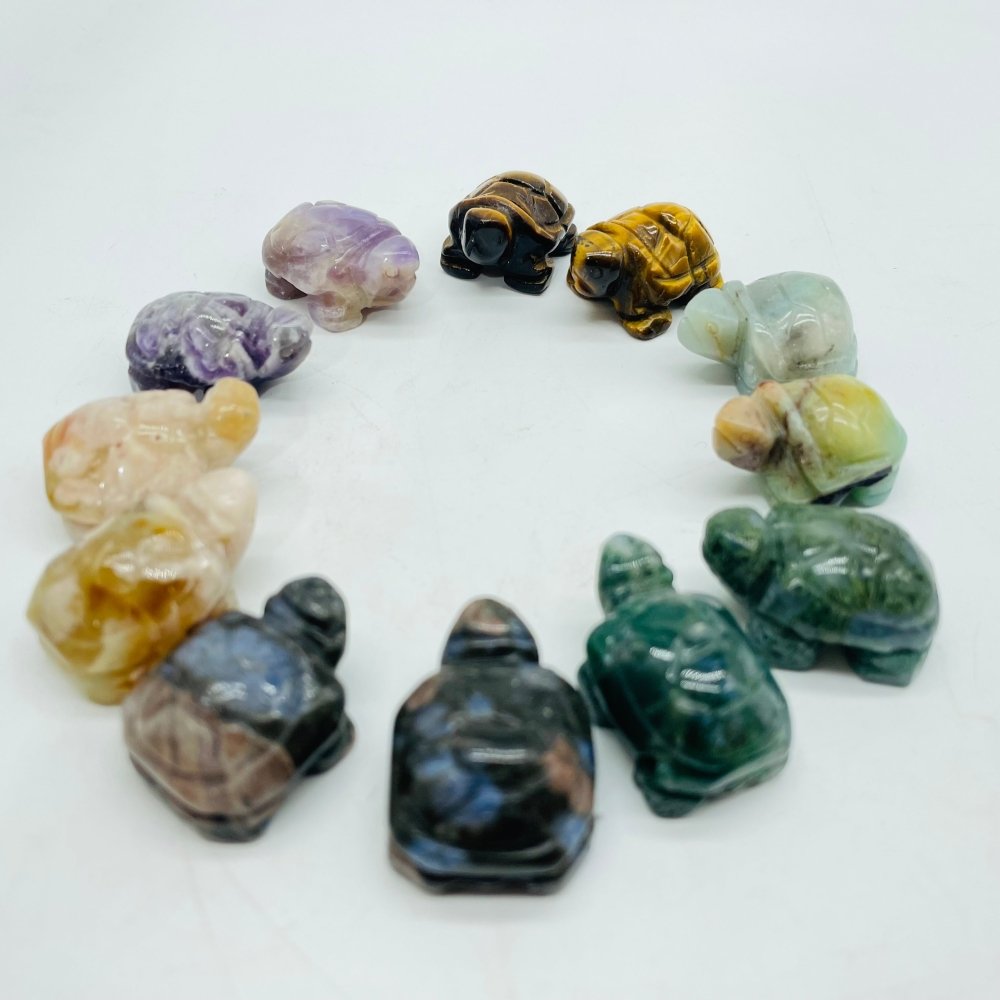 6Types Mini Tortoise turtle Moss Agate&Caribbean Chevron Amethyst Carving Animals Wholesale -Wholesale Crystals
