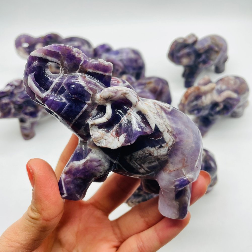8 Pieces Beautiful Large Chevron Amethyst Elephant Carving -Wholesale Crystals