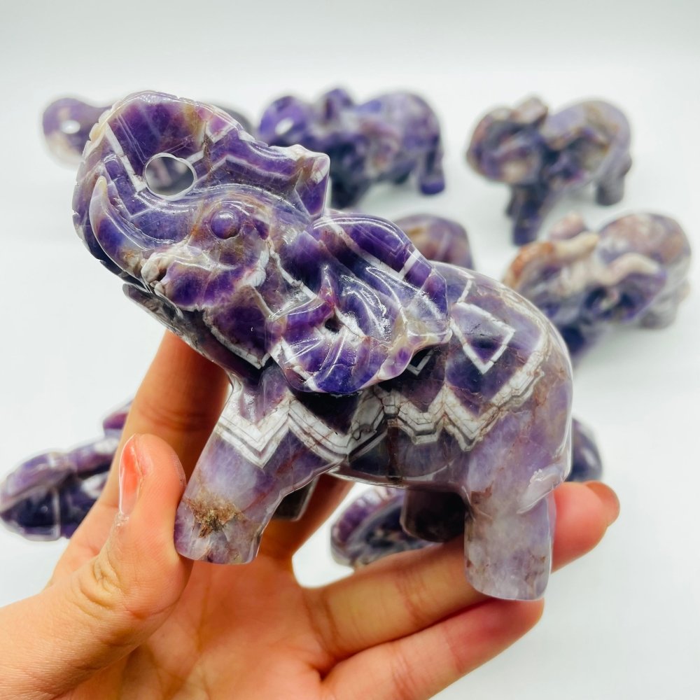 8 Pieces Beautiful Large Chevron Amethyst Elephant Carving -Wholesale Crystals