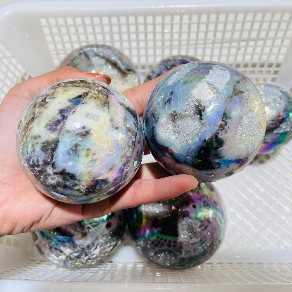 8 Pieces Geode Aura Sphalerite Sphere Ball -Wholesale Crystals