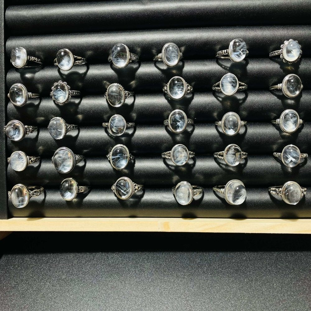 30 Pieces S925 High Grade Blue Angel Feather Quartz Ring -Wholesale Crystals